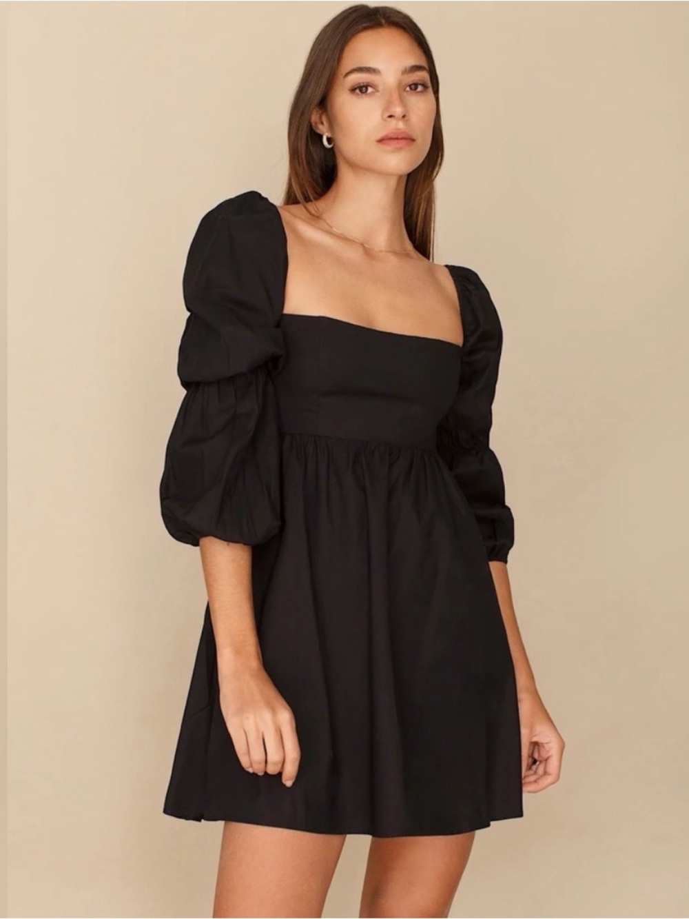 Reformation Michaela Dress Black Organic Cotton Puff Sleeve Mini Dress 2